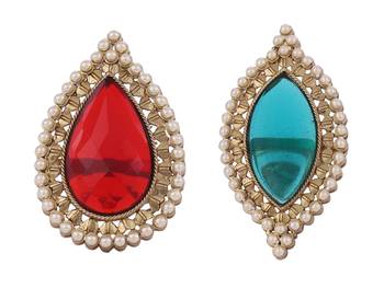 Inspired oval shape center red stone gold plated set of 2 combo adjustable finger ring for women 1