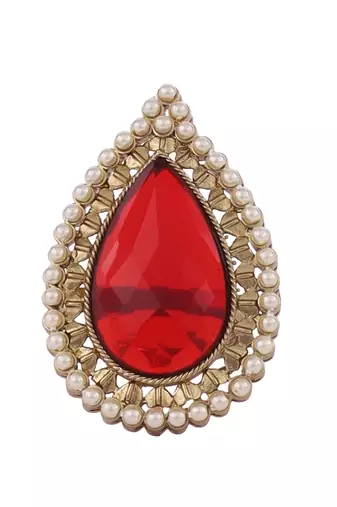 Inspired oval shape center red stone gold plated set of 2 combo adjustable finger ring for women