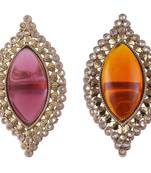 Lavish oval shape center pink stone gold plated set of 2 combo adjustable finger ring for women