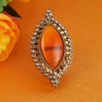 Lavish oval shape center pink stone gold plated set of 2 combo adjustable finger ring for women 2
