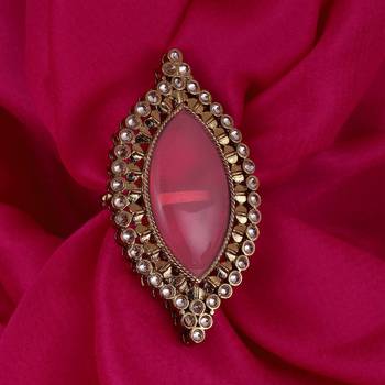 Lavish oval shape center pink stone gold plated set of 2 combo adjustable finger ring for women 3