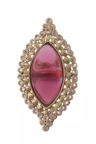Lavish oval shape center pink stone gold plated set of 2 combo adjustable finger ring for women