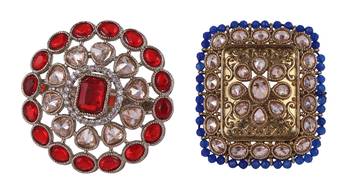 Admirable square and oval shape gold plated set of 2 combo adjustable finger ring for women & girls 1