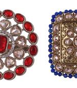 Admirable square and oval shape gold plated set of 2 combo adjustable finger ring for women & girls