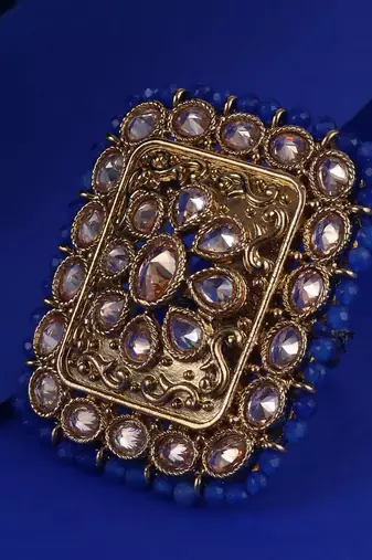 Admirable square and oval shape gold plated set of 2 combo adjustable finger ring for women & girls