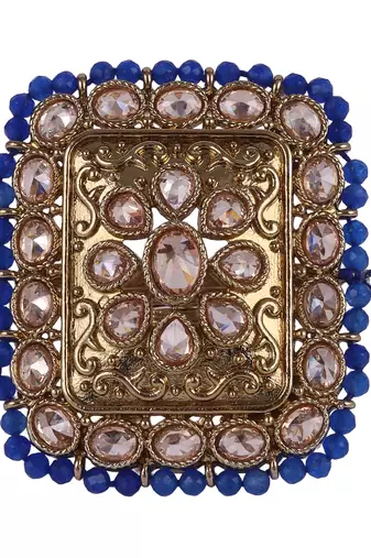 Admirable square and oval shape gold plated set of 2 combo adjustable finger ring for women & girls