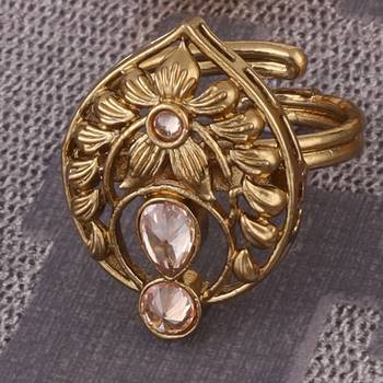 Superb flower and oval shape gold plated set of 2 combo adjustable finger ring for women 3