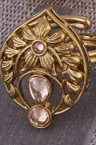 Superb flower and oval shape gold plated set of 2 combo adjustable finger ring for women