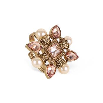 Superb flower and oval shape gold plated set of 2 combo adjustable finger ring for women 4