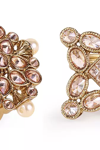 Round and flower design gold plated set of 2 combo brass adjustable finger ring for women