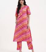 pink cotton leheriya kurta pant set