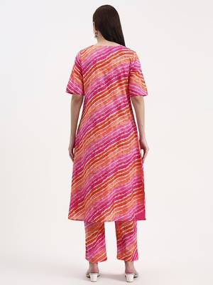 pink cotton leheriya kurta pant set 3
