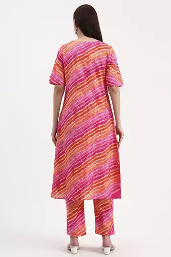 pink cotton leheriya kurta pant set