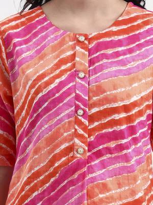 pink cotton leheriya kurta pant set 4
