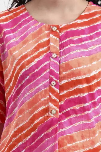 pink cotton leheriya kurta pant set