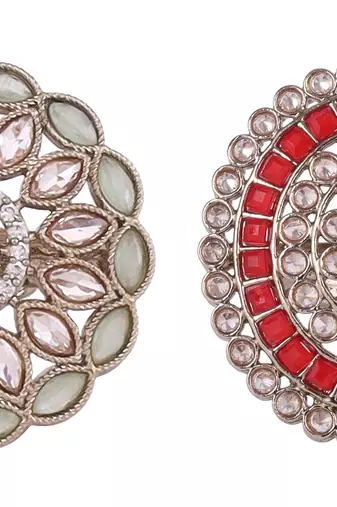 Gorgeous round and oval shape gold plated set of 2 combo adjustable finger ring for women