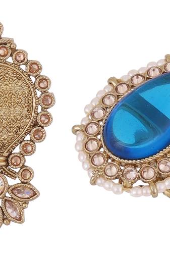 Incredible flower and kalash shape gold plated set of 2 combo adjustable finger ring for women