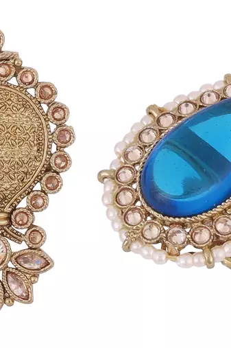Incredible flower and kalash shape gold plated set of 2 combo adjustable finger ring for women
