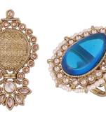 Incredible flower and kalash shape gold plated set of 2 combo adjustable finger ring for women