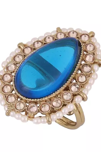 Incredible flower and kalash shape gold plated set of 2 combo adjustable finger ring for women