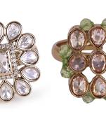 Modish round and oval shape gold plated set of 2 combo adjustable finger ring for women