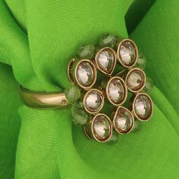 Modish round and oval shape gold plated set of 2 combo adjustable finger ring for women 3
