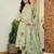 Yufta green floral print pure cotton kantha work a-line kurta trouser dupatta set