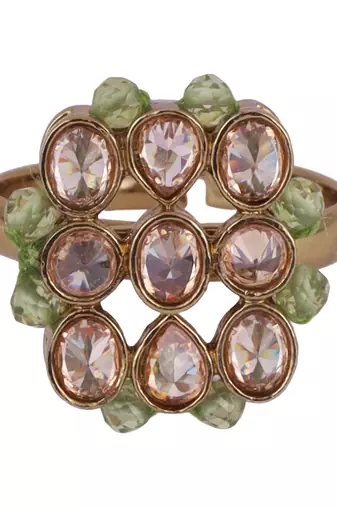 Modish round and oval shape gold plated set of 2 combo adjustable finger ring for women