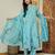 Yufta sky blue floral print pure cotton kantha work a-line kurta trouser dupatta set