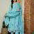 Yufta sky blue floral print pure cotton kantha work a-line kurta trouser dupatta set