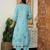 Yufta sky blue floral print pure cotton kantha work a-line kurta trouser dupatta set