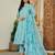 Yufta sky blue floral print pure cotton kantha work a-line kurta trouser dupatta set