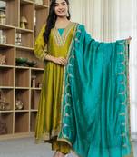 lime green vichitra kalidaar kurta trouser dupatta set