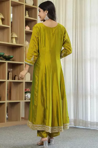 lime green vichitra kalidaar kurta trouser dupatta set