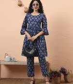 blue cotton maternity a-line kurta pant set