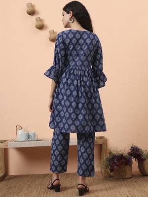 blue cotton maternity a-line kurta pant set 3