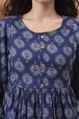 blue cotton maternity a-line kurta pant set