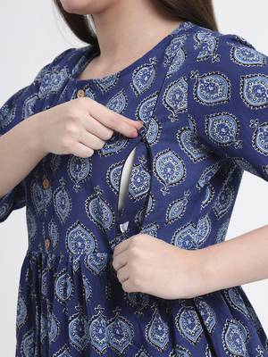 blue cotton maternity a-line kurta pant set 5