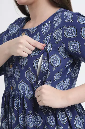 blue cotton maternity a-line kurta pant set
