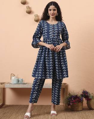 blue cotton maternity kurta pant set 1