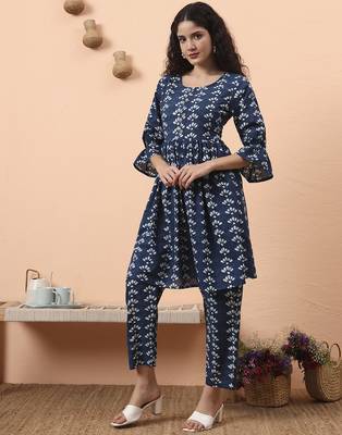 blue cotton maternity kurta pant set 2