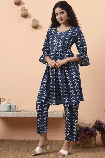 blue cotton maternity kurta pant set