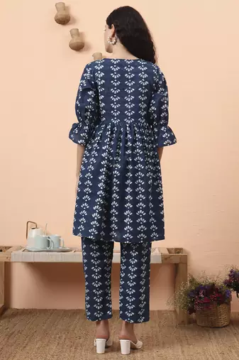 blue cotton maternity kurta pant set