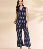 blue cotton front slit ikat co-ord set