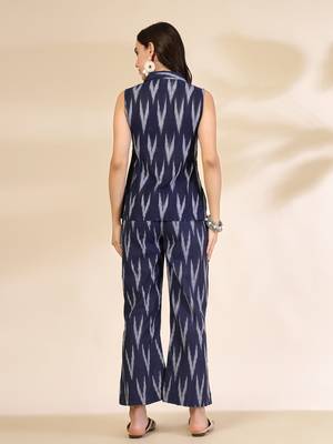 blue cotton front slit ikat co-ord set 3
