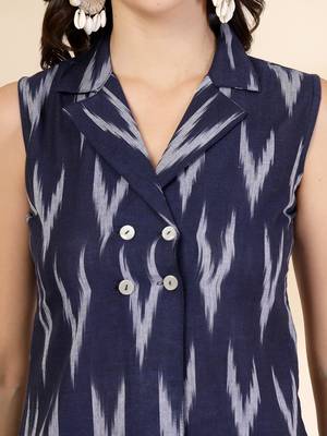 blue cotton front slit ikat co-ord set 4