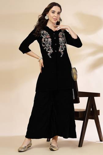 Yufta black velvet zari work co-ord set