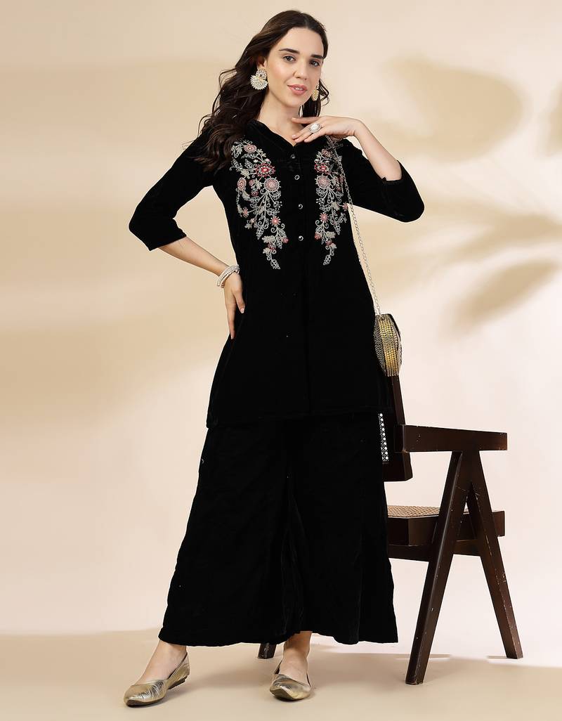 Yufta black velvet zari work co-ord set