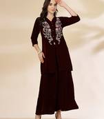 maroon velvet zari work co-ord set