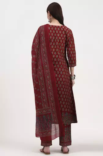 rust pure cotton a flared kurta set with pant and dupatta